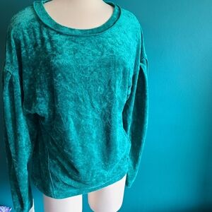 Free people teal velour crushed velvet oversized pullover size xs